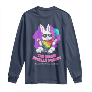 Happy 420 Easter Long Sleeve Shirt The Bunny Smells Funny TS02 Navy Print Your Wear