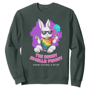 Happy 420 Easter Sweatshirt The Bunny Smells Funny TS02 Dark Forest Green Print Your Wear