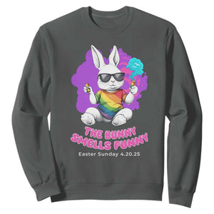 Happy 420 Easter Sweatshirt The Bunny Smells Funny TS02 Dark Heather Print Your Wear