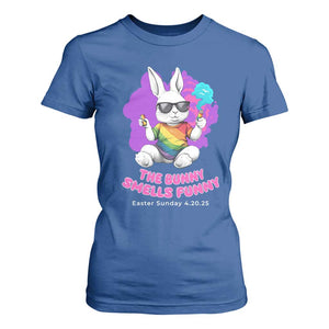 Happy 420 Easter T Shirt For Women The Bunny Smells Funny TS02 Royal Blue Print Your Wear