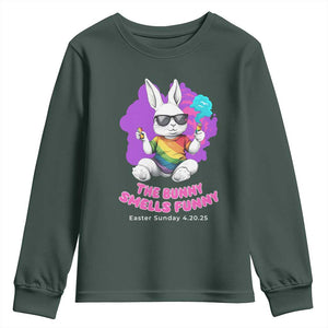 Happy 420 Easter Youth Sweatshirt The Bunny Smells Funny TS02 Dark Forest Green Print Your Wear