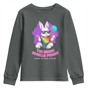 Happy 420 Easter Youth Sweatshirt The Bunny Smells Funny TS02 Dark Heather Print Your Wear