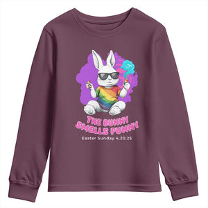 Happy 420 Easter Youth Sweatshirt The Bunny Smells Funny TS02 Maroon Print Your Wear