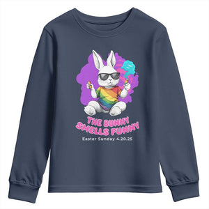 Happy 420 Easter Youth Sweatshirt The Bunny Smells Funny TS02 Navy Print Your Wear