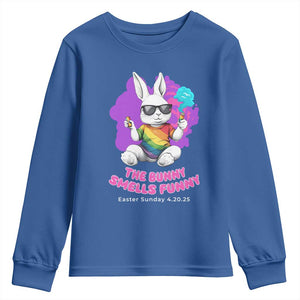 Happy 420 Easter Youth Sweatshirt The Bunny Smells Funny TS02 Royal Blue Print Your Wear
