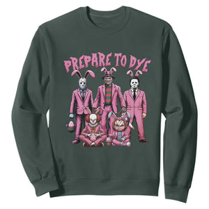 Prepare to Groovy Dye Funny Bunny Easter Sweatshirt Horror Dyeing Eggs TS02 Dark Forest Green Print Your Wear