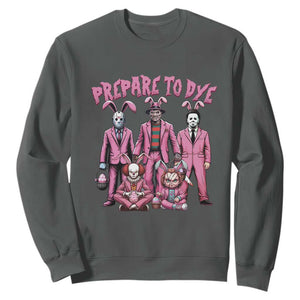 Prepare to Groovy Dye Funny Bunny Easter Sweatshirt Horror Dyeing Eggs TS02 Dark Heather Print Your Wear