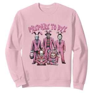 Prepare to Groovy Dye Funny Bunny Easter Sweatshirt Horror Dyeing Eggs TS02 Light Pink Print Your Wear