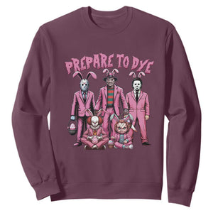 Prepare to Groovy Dye Funny Bunny Easter Sweatshirt Horror Dyeing Eggs TS02 Maroon Print Your Wear
