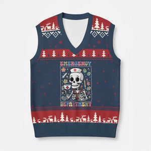Emergency Department Skeleton Nurse Easter V-Neck Knit Sweater Vest ER Nursing Room TS02 Navy Red Print Your Wear