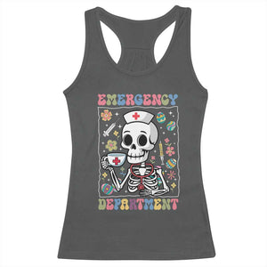 Emergency Department Skeleton Nurse Easter Racerback Tank Top ER Nursing Room TS02 Dark Heather Print Your Wear