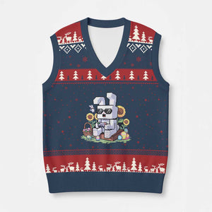 Pixel Art Gamer Bunny Easter V-Neck Knit Sweater Vest Cool Retro Gaming Vibes TS02 Navy Red Print Your Wear