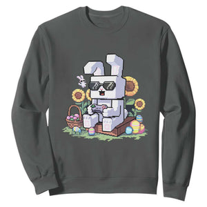 Pixel Art Gamer Bunny Easter Sweatshirt Cool Retro Gaming Vibes TS02 Dark Heather Print Your Wear