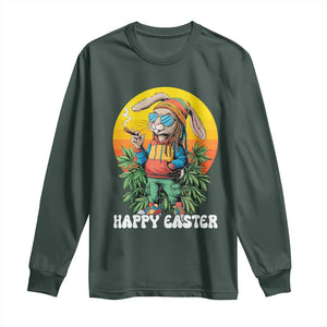 Happy 420 Easter Long Sleeve Shirt Funny Bunny Smoking Weed TS02 Dark Forest Green Print Your Wear