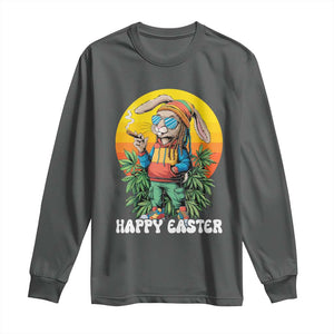 Happy 420 Easter Long Sleeve Shirt Funny Bunny Smoking Weed TS02 Dark Heather Print Your Wear