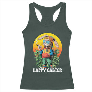 Happy 420 Easter Racerback Tank Top Funny Bunny Smoking Weed TS02 Dark Forest Green Print Your Wear