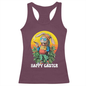 Happy 420 Easter Racerback Tank Top Funny Bunny Smoking Weed TS02 Maroon Print Your Wear