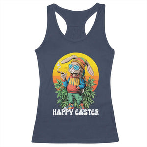 Happy 420 Easter Racerback Tank Top Funny Bunny Smoking Weed TS02 Navy Print Your Wear