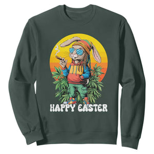 Happy 420 Easter Sweatshirt Funny Bunny Smoking Weed TS02 Dark Forest Green Print Your Wear