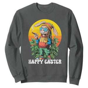 Happy 420 Easter Sweatshirt Funny Bunny Smoking Weed TS02 Dark Heather Print Your Wear