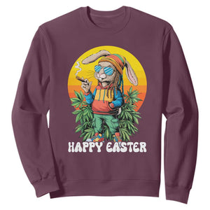 Happy 420 Easter Sweatshirt Funny Bunny Smoking Weed TS02 Maroon Print Your Wear