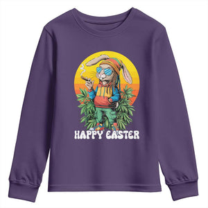 Happy 420 Easter Youth Sweatshirt Funny Bunny Smoking Weed TS02 Purple Print Your Wear