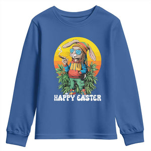 Happy 420 Easter Youth Sweatshirt Funny Bunny Smoking Weed TS02 Royal Blue Print Your Wear