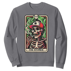 Skeleton 420 The Stoner Sweatshirt Retro Tarot Card Weed Lover Cannabis Trippy Vibes TS02 Charcoal Print Your Wear