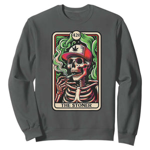 Skeleton 420 The Stoner Sweatshirt Retro Tarot Card Weed Lover Cannabis Trippy Vibes TS02 Dark Heather Print Your Wear