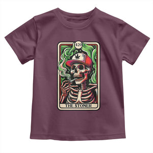 Skeleton 420 The Stoner Toddler T Shirt Retro Tarot Card Weed Lover Cannabis Trippy Vibes TS02 Maroon Print Your Wear