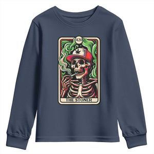 Skeleton 420 The Stoner Youth Sweatshirt Retro Tarot Card Weed Lover Cannabis Trippy Vibes TS02 Navy Print Your Wear