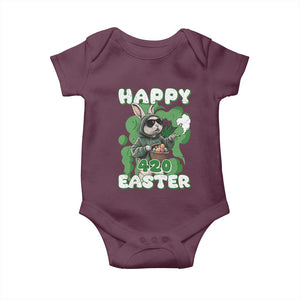 Happy 420 Easter Baby Onesie Funny Smoking Easter Bunny TS02 Maroon Print Your Wear