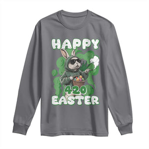 Happy 420 Easter Long Sleeve Shirt Funny Smoking Easter Bunny TS02 Charcoal Print Your Wear