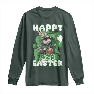 Happy 420 Easter Long Sleeve Shirt Funny Smoking Easter Bunny TS02 Dark Forest Green Print Your Wear