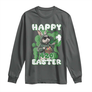 Happy 420 Easter Long Sleeve Shirt Funny Smoking Easter Bunny TS02 Dark Heather Print Your Wear