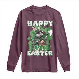 Happy 420 Easter Long Sleeve Shirt Funny Smoking Easter Bunny TS02 Maroon Print Your Wear