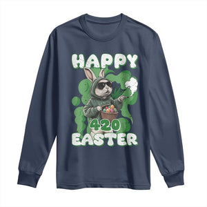 Happy 420 Easter Long Sleeve Shirt Funny Smoking Easter Bunny TS02 Navy Print Your Wear