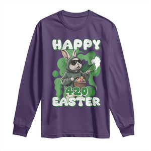 Happy 420 Easter Long Sleeve Shirt Funny Smoking Easter Bunny TS02 Purple Print Your Wear