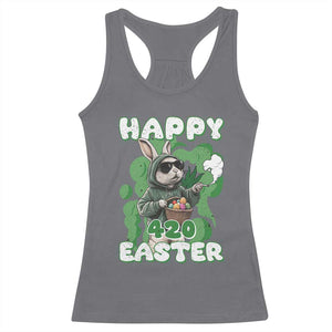 Happy 420 Easter Racerback Tank Top Funny Smoking Easter Bunny TS02 Charcoal Print Your Wear