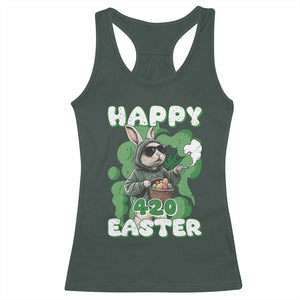 Happy 420 Easter Racerback Tank Top Funny Smoking Easter Bunny TS02 Dark Forest Green Print Your Wear