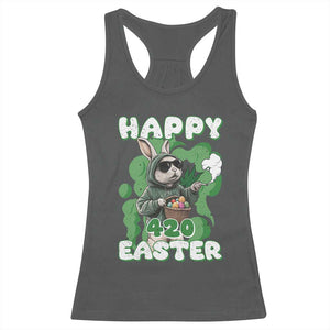 Happy 420 Easter Racerback Tank Top Funny Smoking Easter Bunny TS02 Dark Heather Print Your Wear