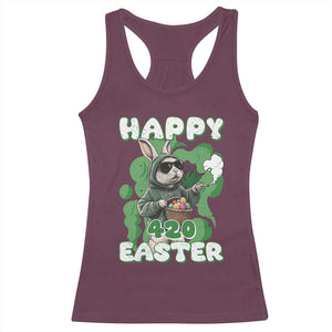 Happy 420 Easter Racerback Tank Top Funny Smoking Easter Bunny TS02 Maroon Print Your Wear