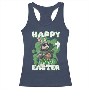 Happy 420 Easter Racerback Tank Top Funny Smoking Easter Bunny TS02 Navy Print Your Wear