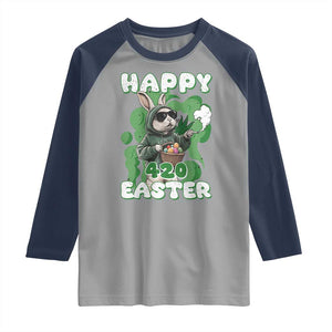 Happy 420 Easter Raglan Shirt Funny Smoking Easter Bunny TS02 Sport Gray Navy Print Your Wear