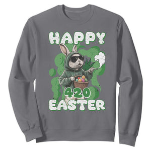 Happy 420 Easter Sweatshirt Funny Smoking Easter Bunny TS02 Charcoal Print Your Wear