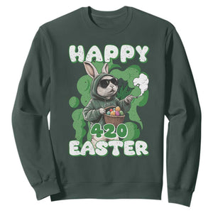 Happy 420 Easter Sweatshirt Funny Smoking Easter Bunny TS02 Dark Forest Green Print Your Wear