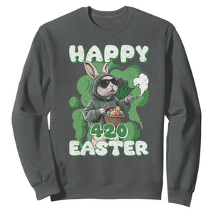 Happy 420 Easter Sweatshirt Funny Smoking Easter Bunny TS02 Dark Heather Print Your Wear