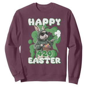 Happy 420 Easter Sweatshirt Funny Smoking Easter Bunny TS02 Maroon Print Your Wear