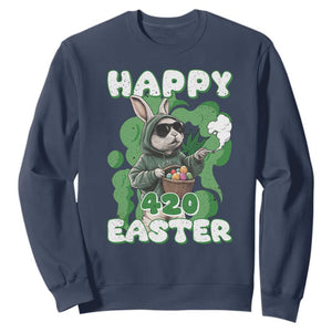 Happy 420 Easter Sweatshirt Funny Smoking Easter Bunny TS02 Navy Print Your Wear