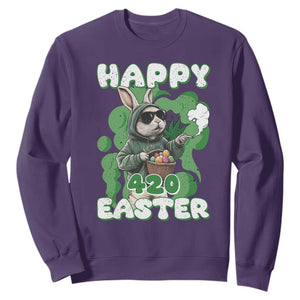 Happy 420 Easter Sweatshirt Funny Smoking Easter Bunny TS02 Purple Print Your Wear